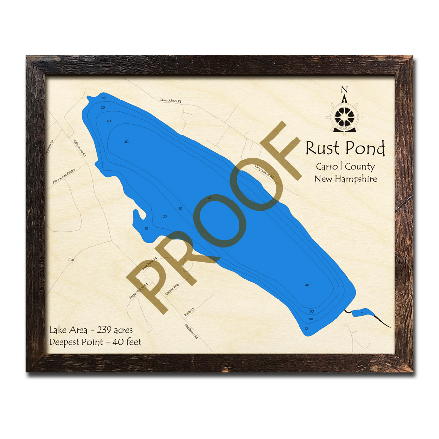 Belleau Lake, NH 3D Wood Topo Map