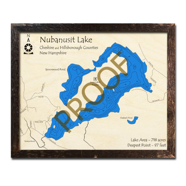 Merrymeeting Lake, NH 3D Wood Topo Map