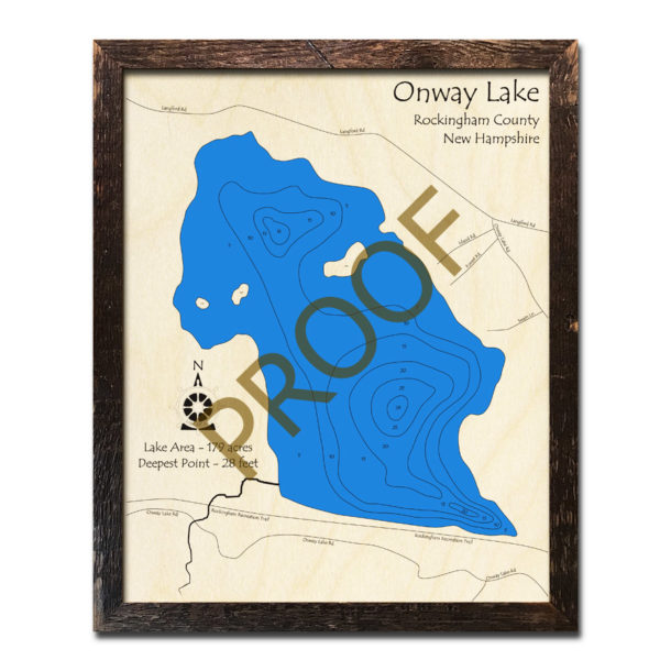 Belleau Lake, NH 3D Wood Topo Map