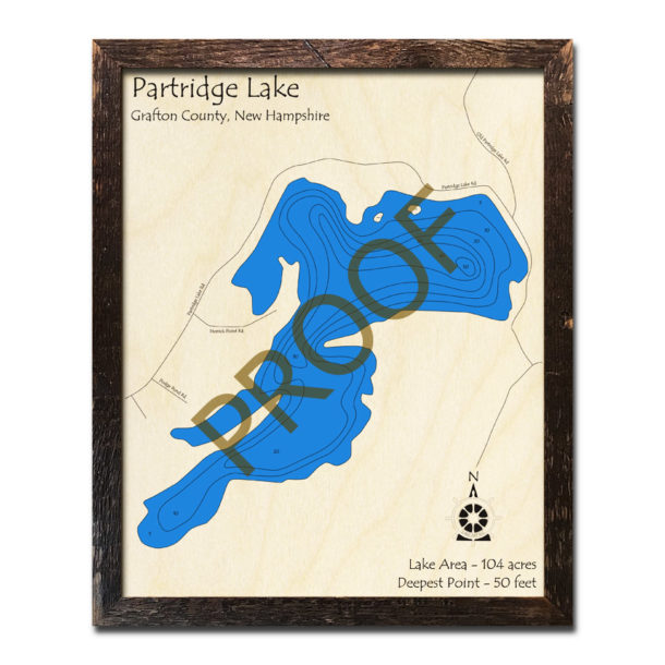 Belleau Lake, NH 3D Wood Topo Map