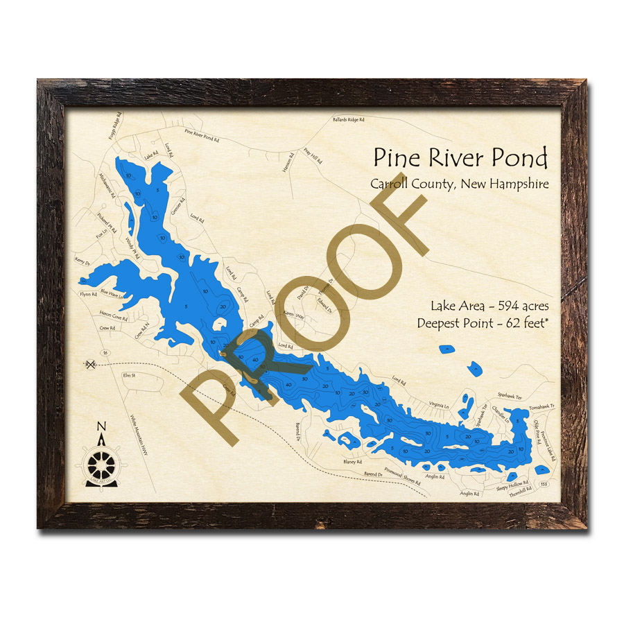 Belleau Lake, NH 3D Wood Topo Map