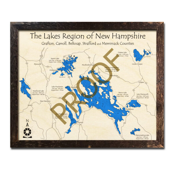 Merrymeeting Lake, NH 3D Wood Topo Map