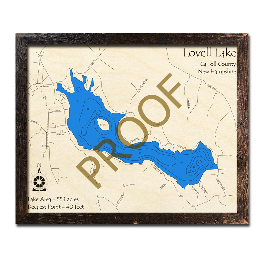Horace Lake Weare Reservoir, NH 3D Wood Topo Map