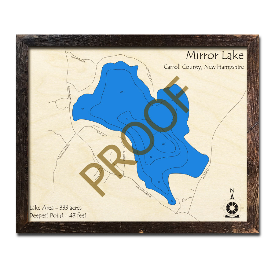 Belleau Lake, NH 3D Wood Topo Map