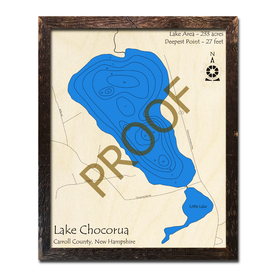 Merrymeeting Lake, NH 3D Wood Topo Map