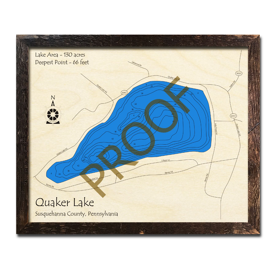 Quaker Lake, PA 3D Nautical Wood Maps