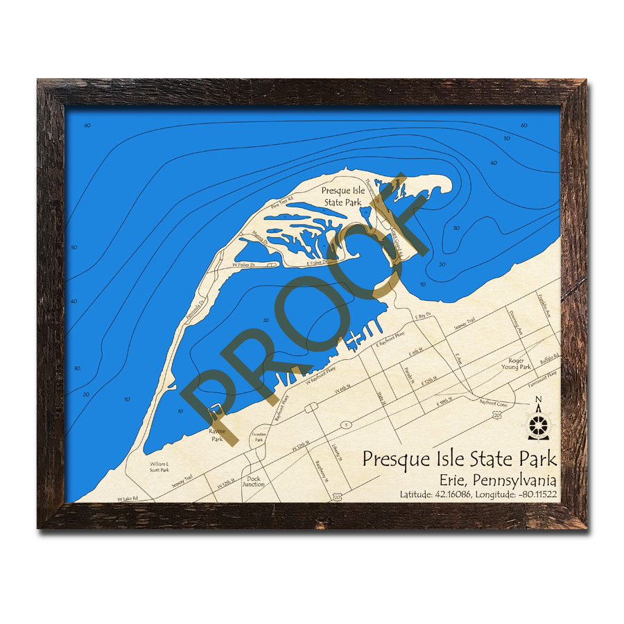 Presque Isle State Park Lake Erie, PA 3D Wood Maps
