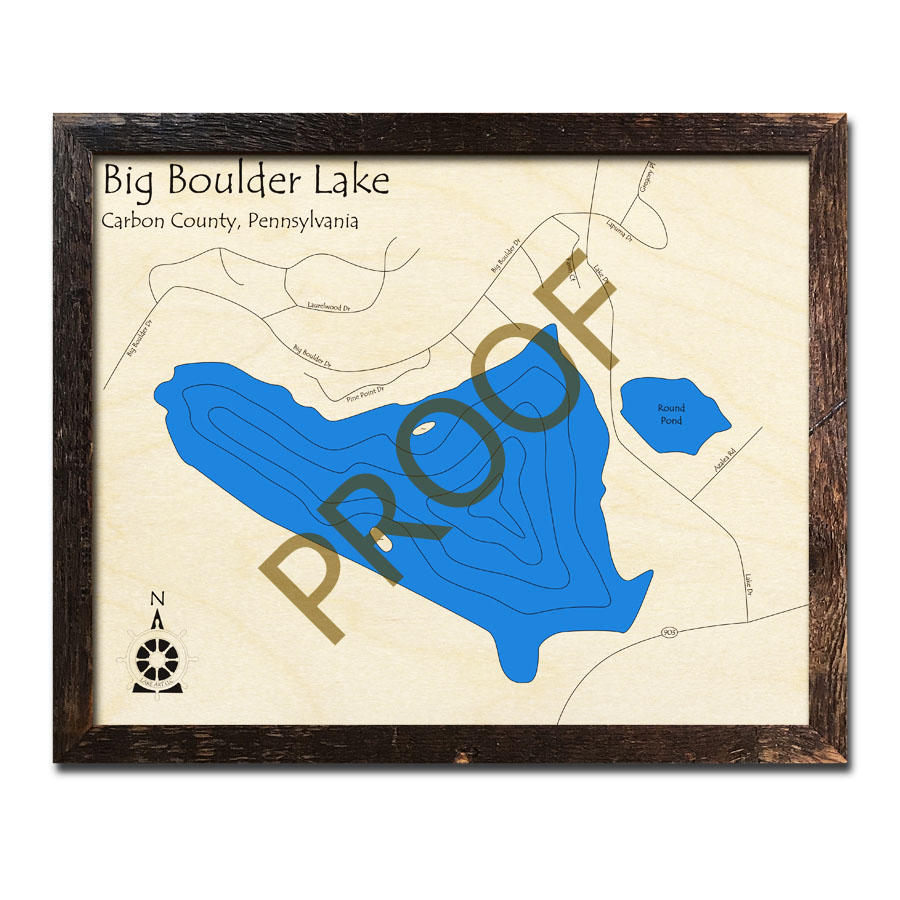 Lake Wynonah, PA 3D Nautical Wood Maps