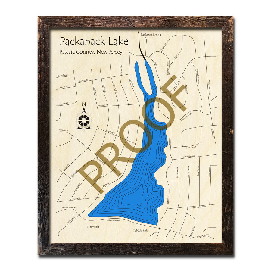 Packanack Lake, New Jersey 3D Nautical Wood Maps