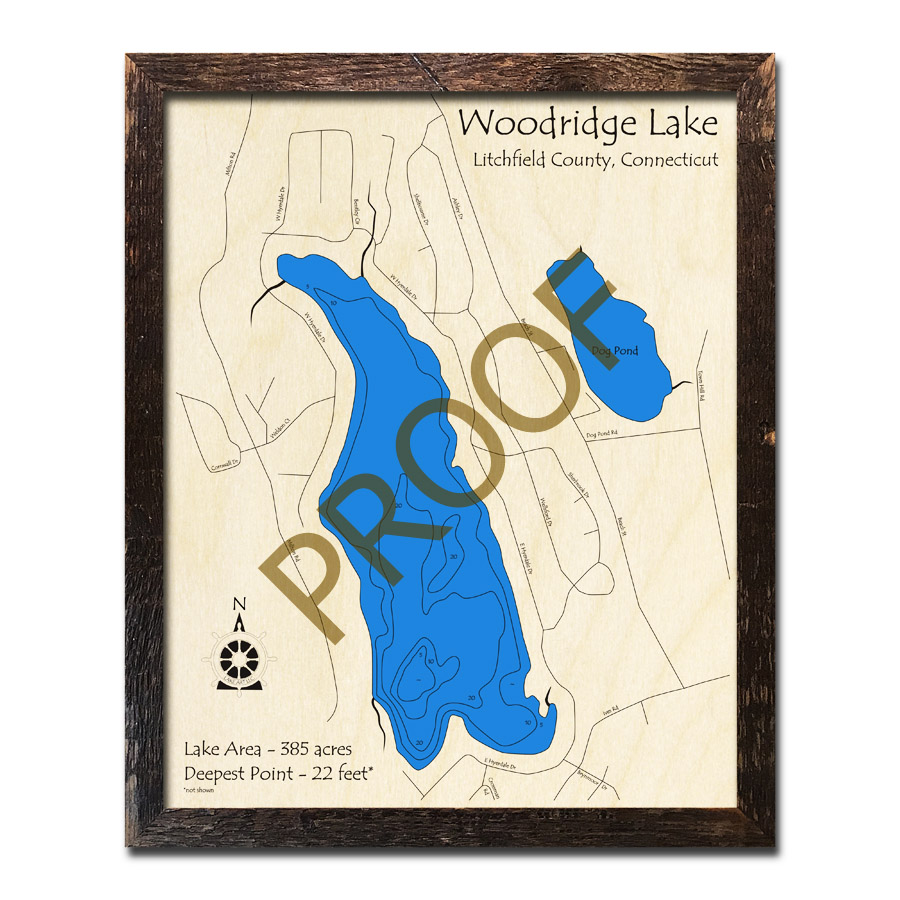 Crystal Lake (Middlesex County), CT 3D Wood Maps, Nautical Charts