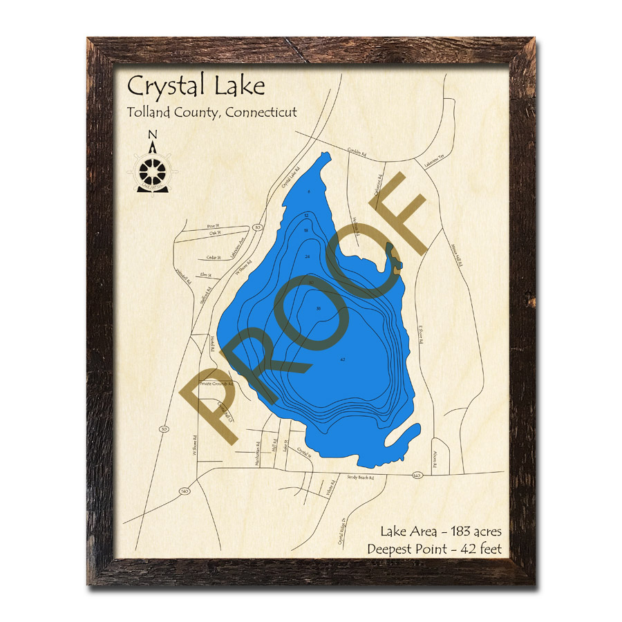 Bashan Lake, CT 3D Wood Maps, Nautical Charts