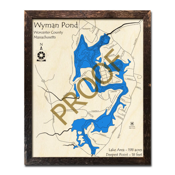 Wyman Pond, MA 3D Nautical Wood Maps