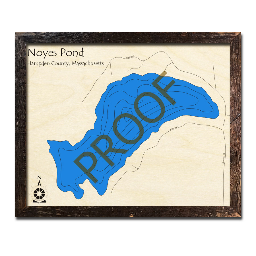 Lake Garfield, MA 3D Wood Maps, Nautical Charts