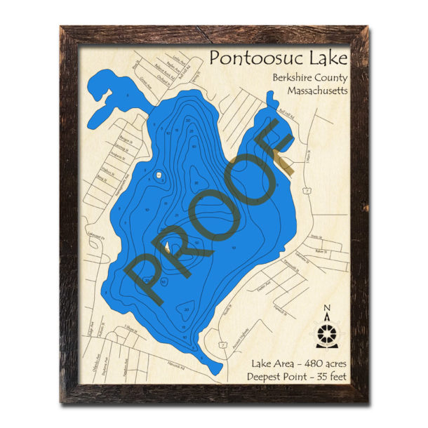 Pontoosuc Lake, MA 3D Wood Maps