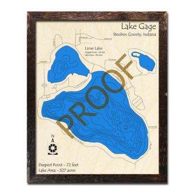 Lake Gage IN Wood Map 3d