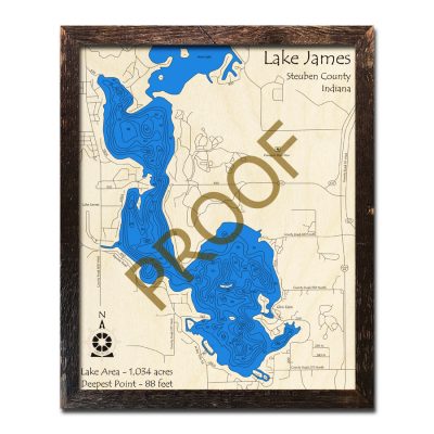 Lake James 3D Wood Map, Indiana