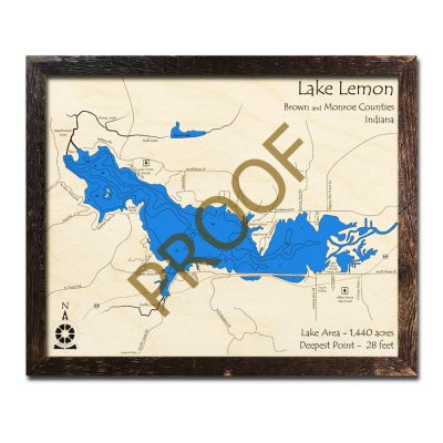 Lake Lemon Indiana Wooden Map 3d
