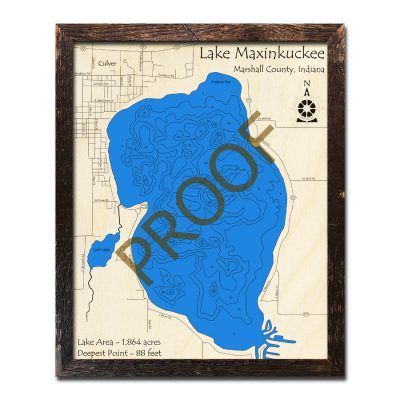 Lake Maxinkuckee Map, wood 3d