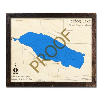 Heaton Lake IN Wooden Map 3d