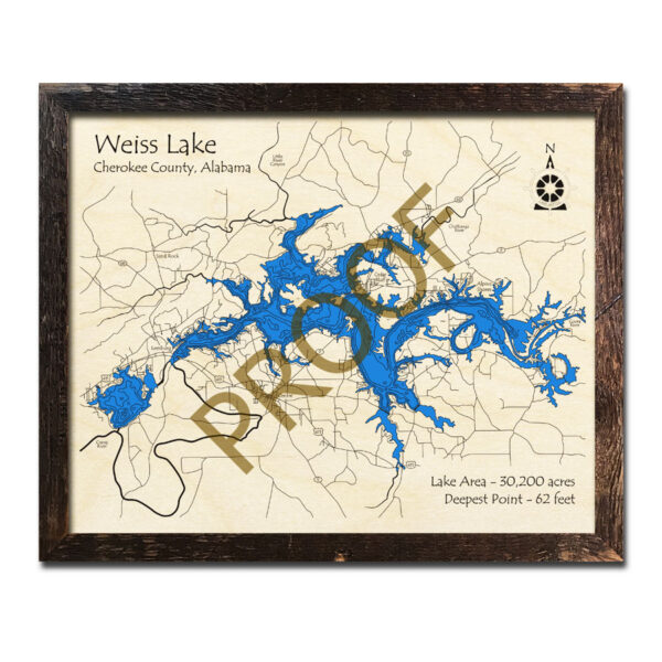 Gantt Lake, AL Wood Map 3D Nautical Wood Charts