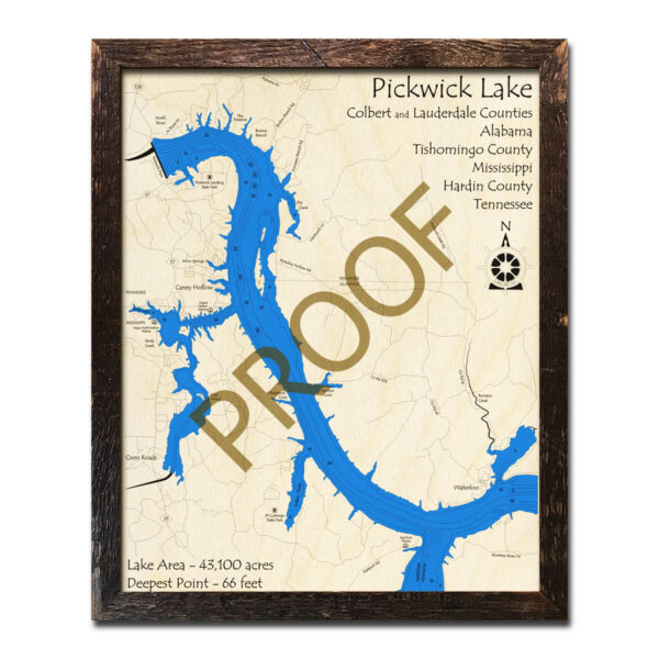 Gantt Lake, AL Wood Map 3D Nautical Wood Charts