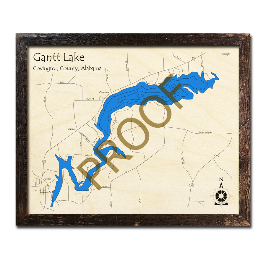Gantt Lake, AL Wood Map 3D Nautical Wood Charts