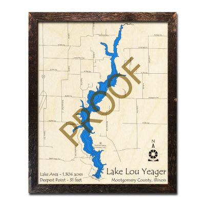 Lake Lou Yeager Wood Map 3D Framed