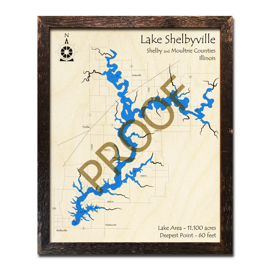 Lake Shelbyville Il Map IL 3D Wood Map Lake Shelbyville 