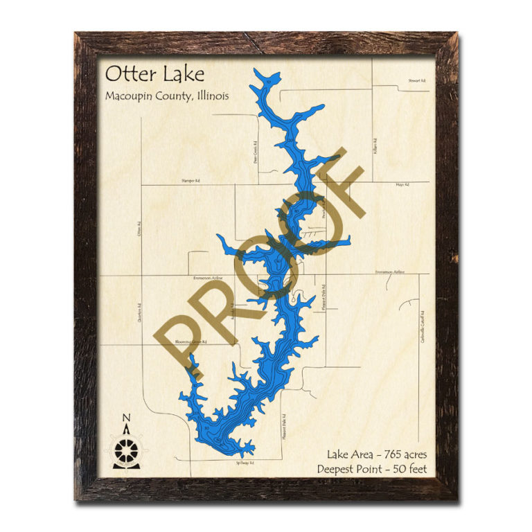Otter Lake, IL Wood Map 3D Nautical Wood Charts
