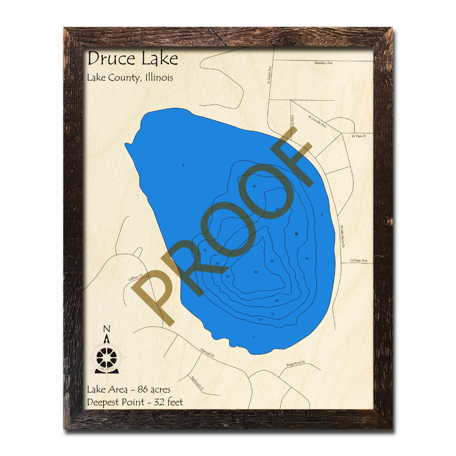 Kinkaid Lake, IL Framed Map 3D Nautical Wood Charts