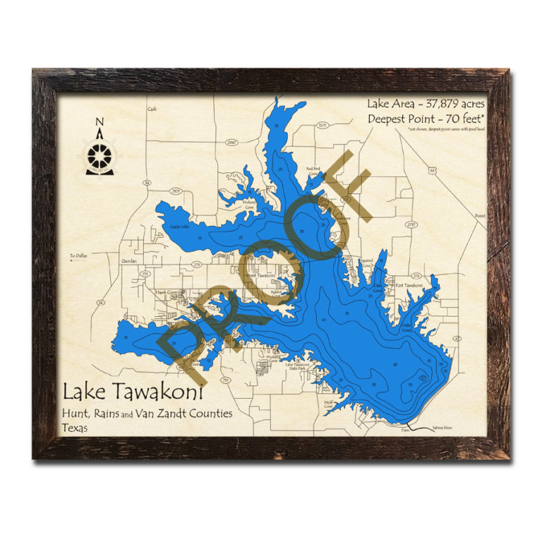 Lake Nasworthy, TX 3D Wooden Map Framed Topographic Wood Chart