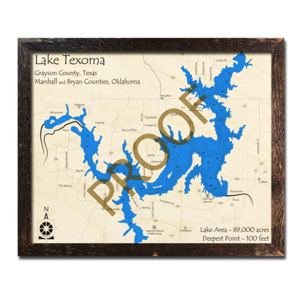 Lake Waxahachie, Texas 3D Wooden Map Topographic Wood Chart