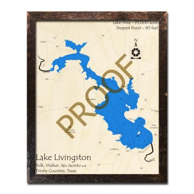 Lake Livingston Texas 3D Wood Map