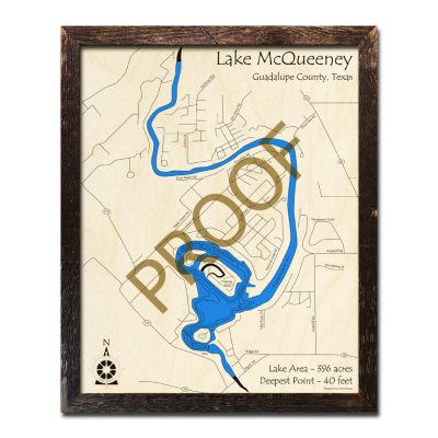Lake McQueeney TX Wood Map 3d