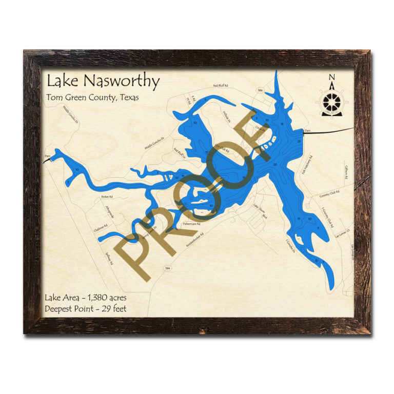 Lake McQueeney, TX 3D Wooden Map Topographic Wood Chart