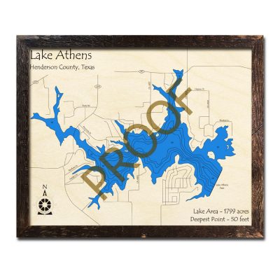 Lake Athens Wooden Map 3D
