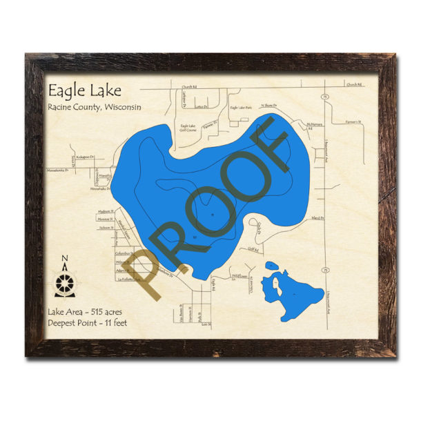 Eagle Lake, WI Wood Map 3D Nautical Wood Charts