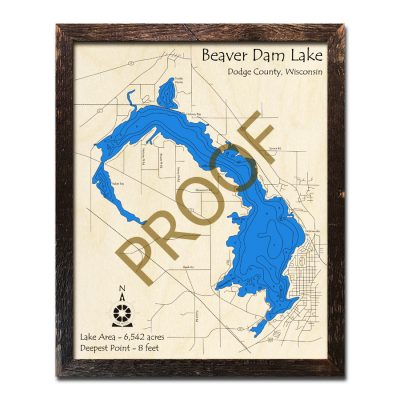 Beaver Dam Lake WI 3D Wooden Map