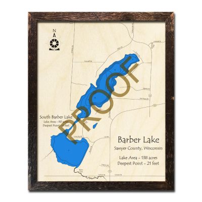 Barber Lake WI 3d Wood Map