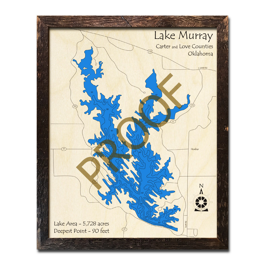 Lake Murray Map Oklahoma Lake Murray, Ok Wood Map | 3D Nautical Wood Charts