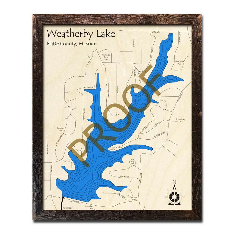 Weatherby Lake, MO Wood Map 3D Nautical Decor