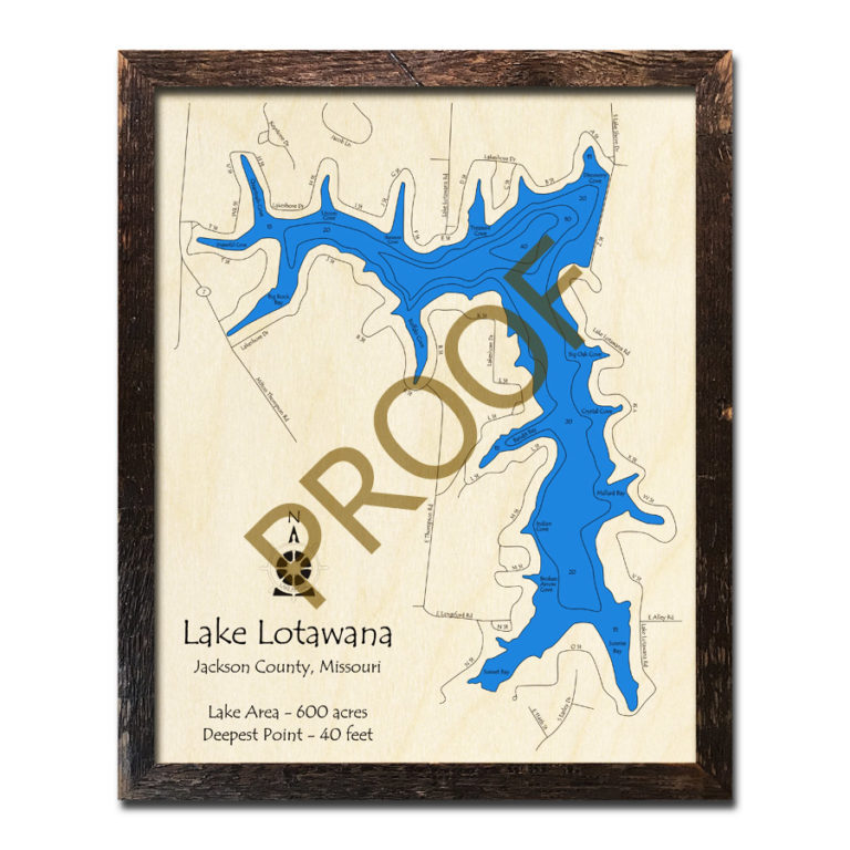 Nehai Tonkayea Lake 3D Wood Map, Missouri, Nautical Wall Art