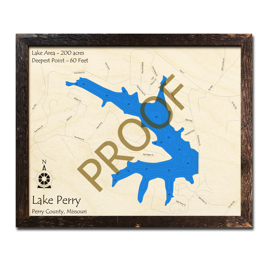 Lake Perry, MO Wood Map 3D Nautical Wood Charts