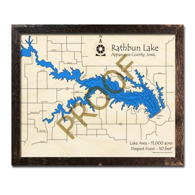 Rathbun Lake 3d wood map