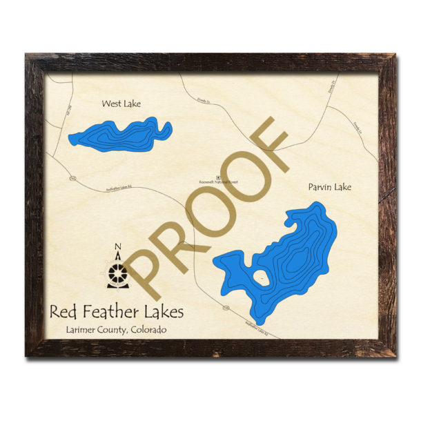 Red Feather Lakes, CO 3D Wood Map Laseretched Wood Charts