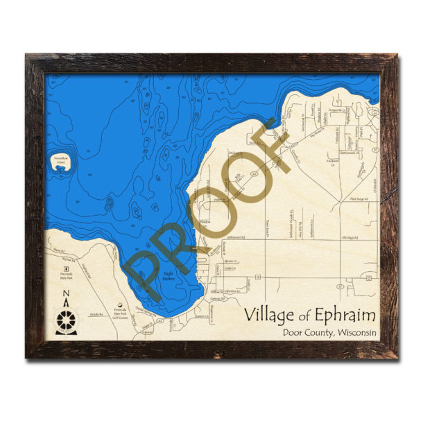 Village of Ephraim (Eagle Harbor), WI Wood Map 3D Nautical Wood Charts