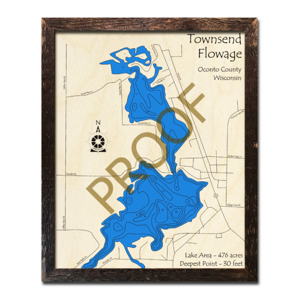 Townsend Flowage, WI Wood Map 3D Nautical Wood Charts