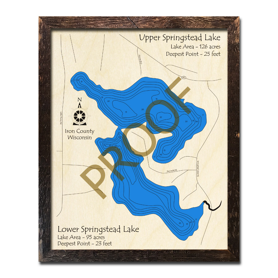 Springstead Lake, WI Wood Map 3D Nautical Wood Charts
