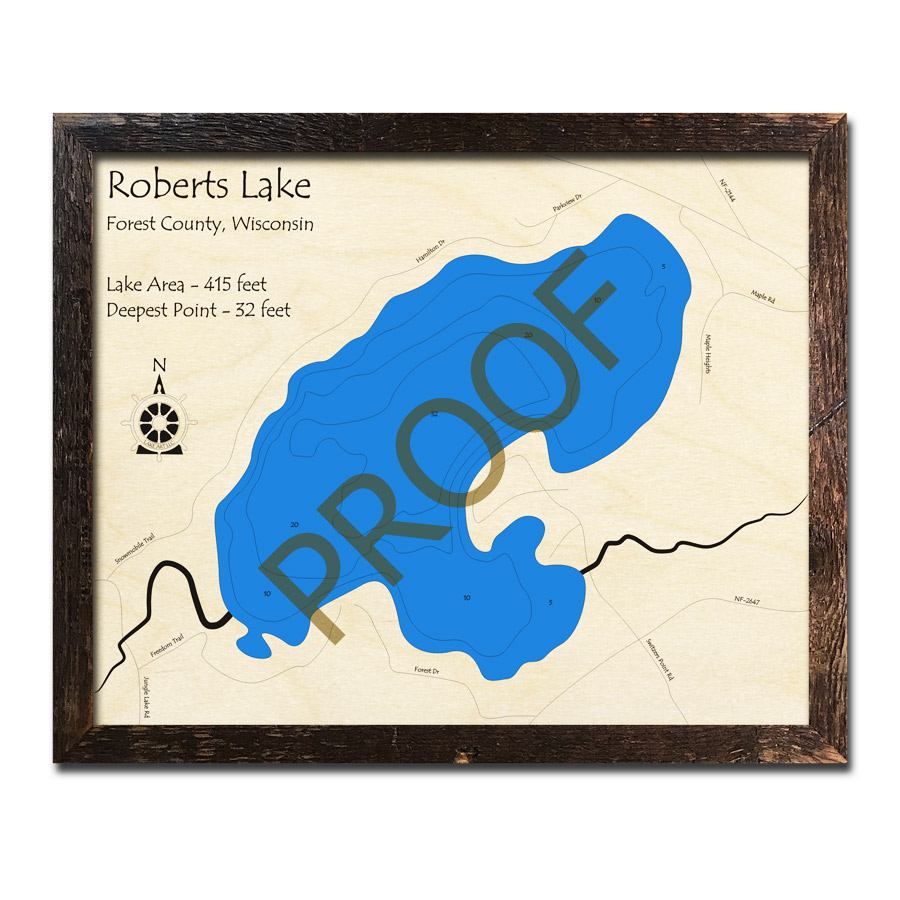Roberts Lake, WI Wood Map 3D Nautical Wood Charts & Home Decor