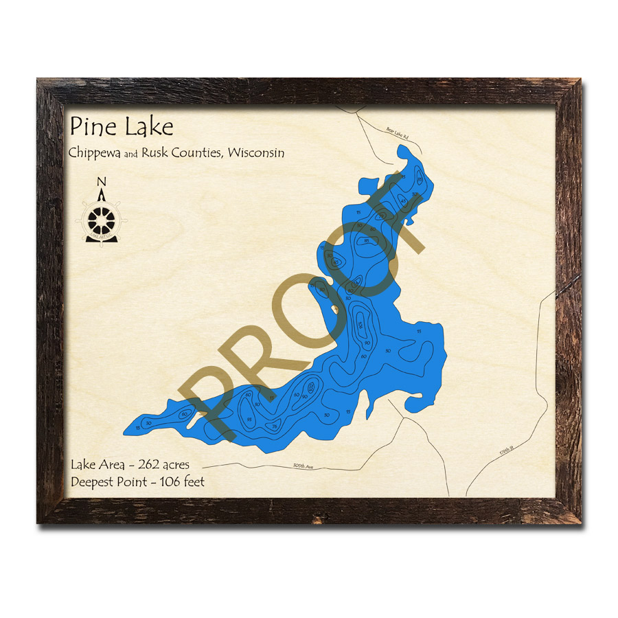 Pine Lake, WI Wood Map 3D Nautical Wood Charts